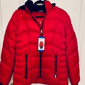 Women’s Nautica Red Water-Resistant Puffer Jacket w/ Detachable Hood Size L NWT